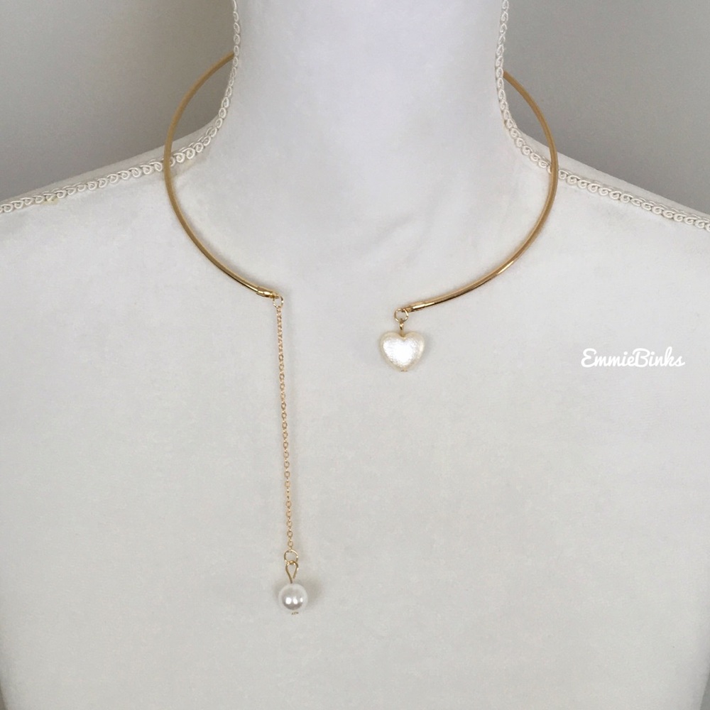 💥3for$28 New Faux Pearl Open Cuff Heart Necklace - Drop / Dangle Pearl Collar